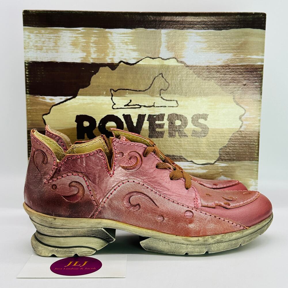 Rovers Women's Pink Metallic Leather Eclectic Steampunk Booties 61007 Size 37